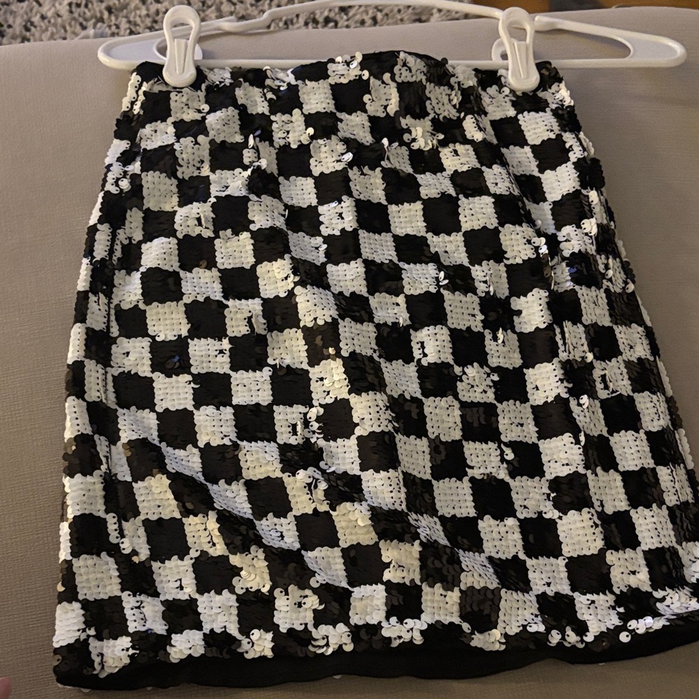 NBD Black and White Sequin Pencil Mini Skirt